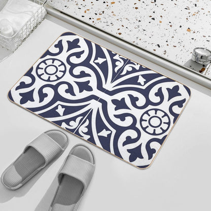 Hamptons Blue And White Moroccan Talavera Tile Bath Mat