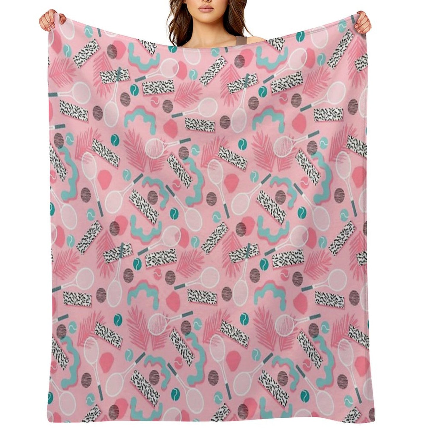 Playa' - Tennis Sports Full Court Action Hipster Abstract Minimal Retro Memphis Squiggle Pattern Throw Blanket