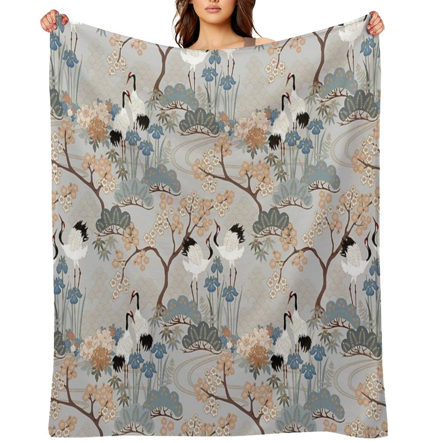 Japanese Garden Gray Throw Blanket