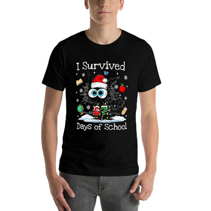 Funny Black Cat Christmas I Survived 67 Days of School  Cotton T-Shirt