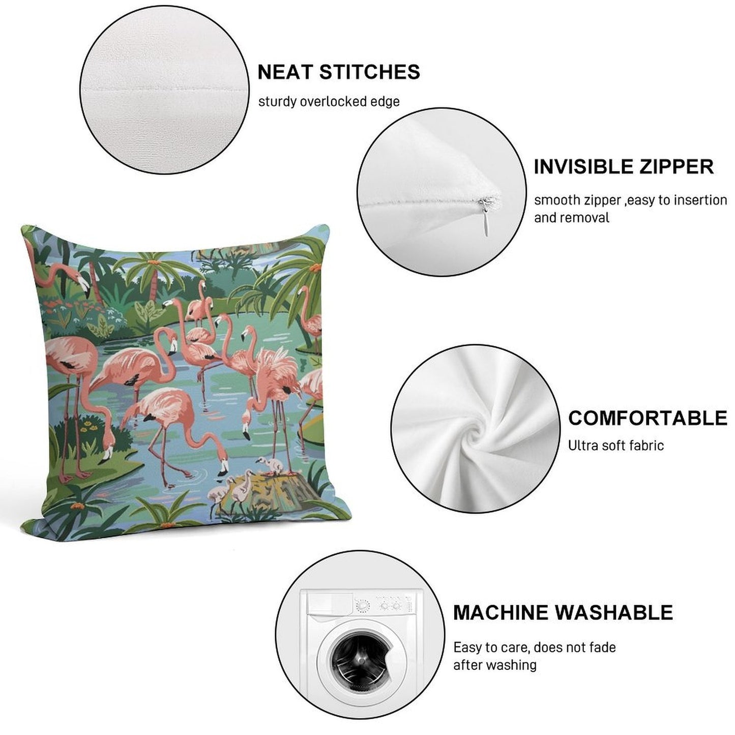 Flamingo Lagoon Vintage Style Paint by Number Soft Anti-Pilling Throw Pillow