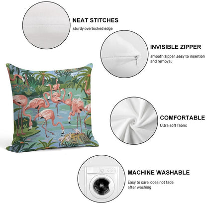 Flamingo Lagoon Vintage Style Paint by Number Soft Anti-Pilling Throw Pillow