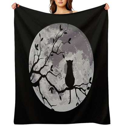 The Cat And The Moon Throw Blanket