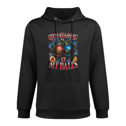 Stop Staring at My Balls Funny Christmas Bootleg Unisex Design Hoodie