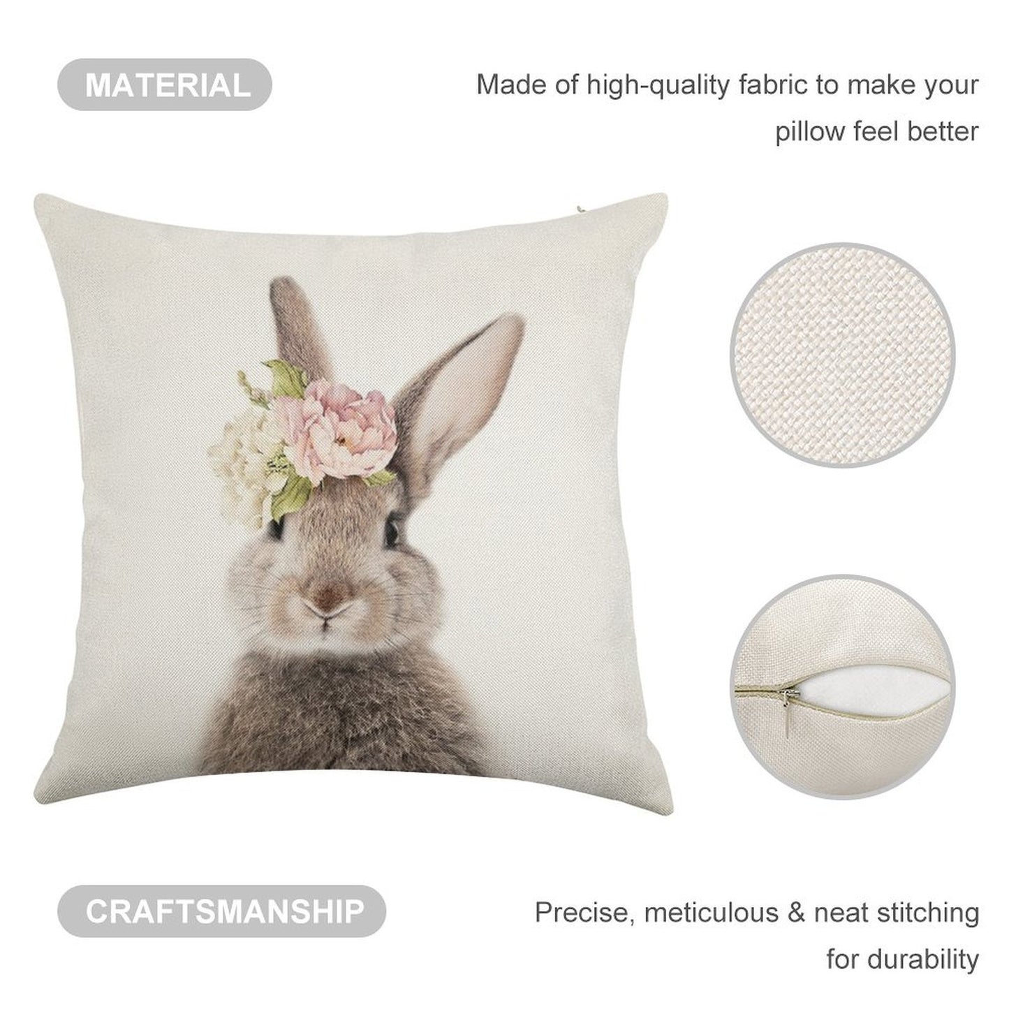 Peek-a-boo Floral Bunny Linen Throw Pillow Cover