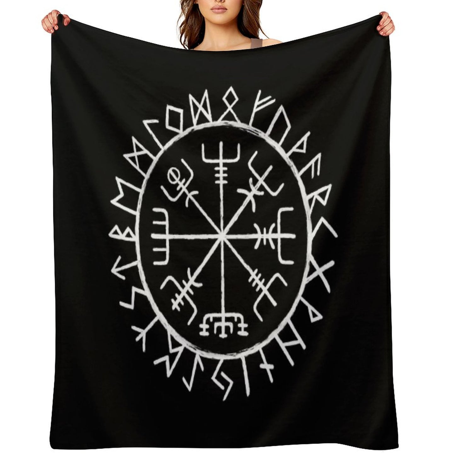 Nordic Mythology Rune Circle Throw Blanket