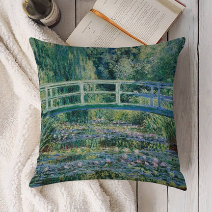 Water Lilies And Japanese Bridge, Claude Monet Linen Throw Pillow Cover