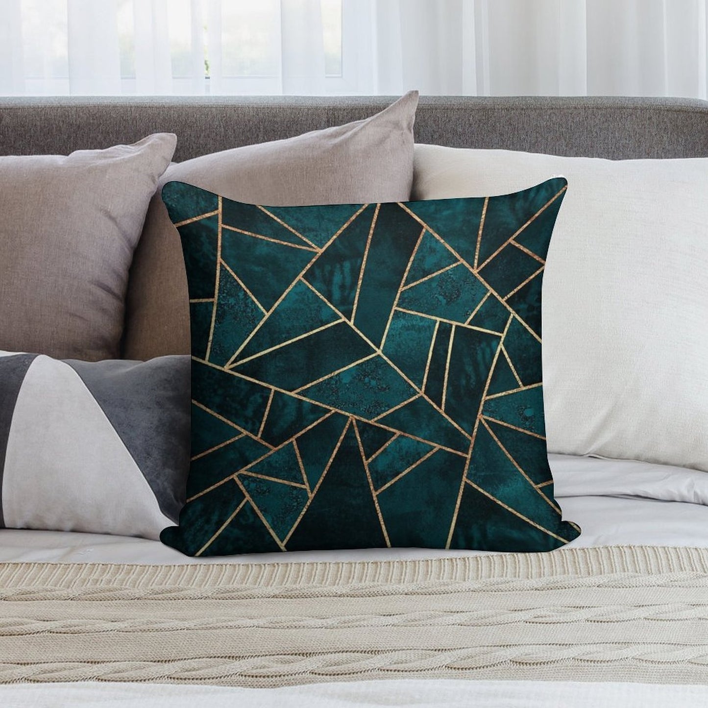 Deep Teal Stone Soft Shrink-Resistant Throw Pillow