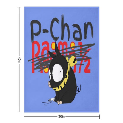 P-Chan Ranma Logo (Blue Background) SILLYFUN ON REDBUBBLE.COM (LOWER QUALITY IF STOLEN) Throw Blanket