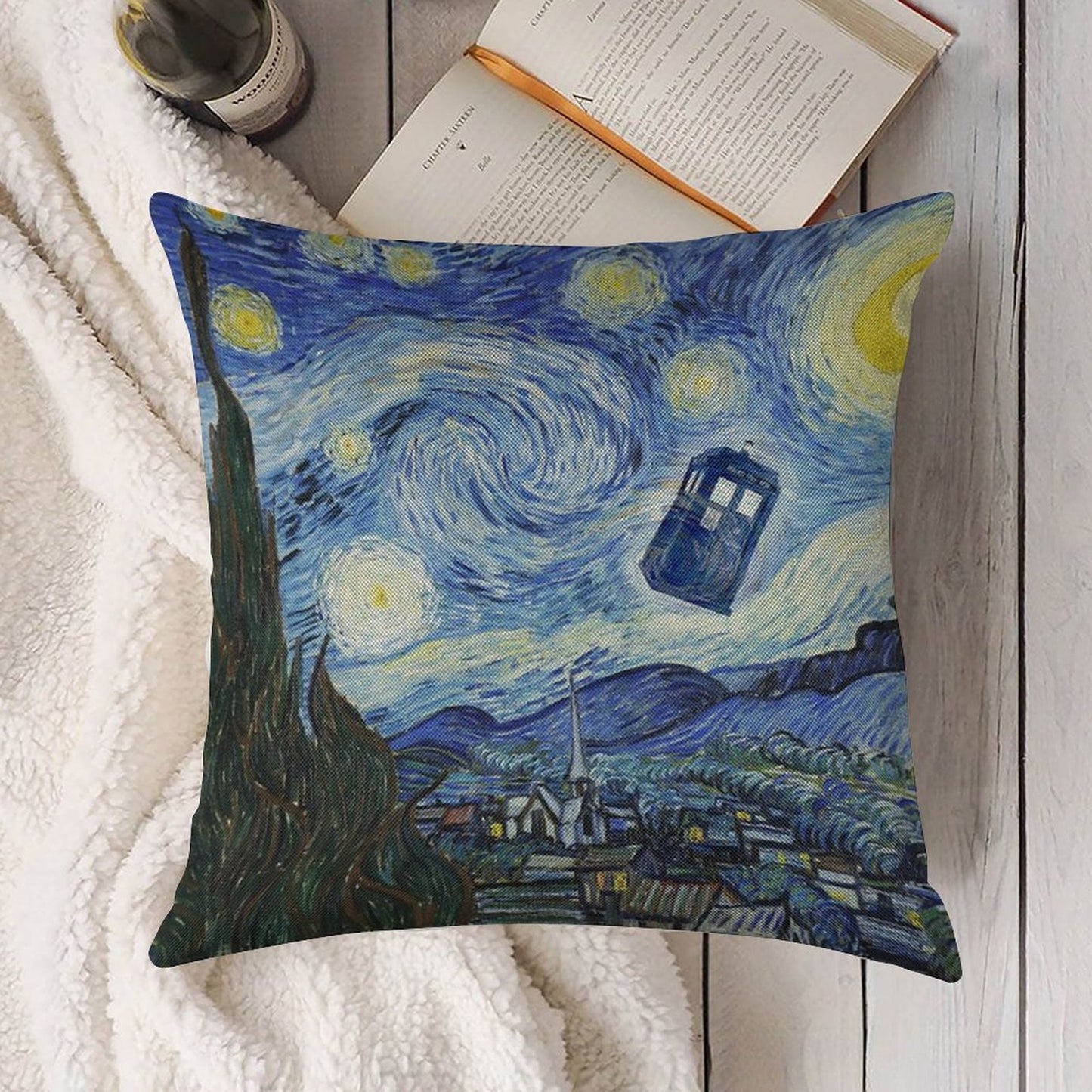 Vincent And The Doctor Linen Throw Pillow Cover