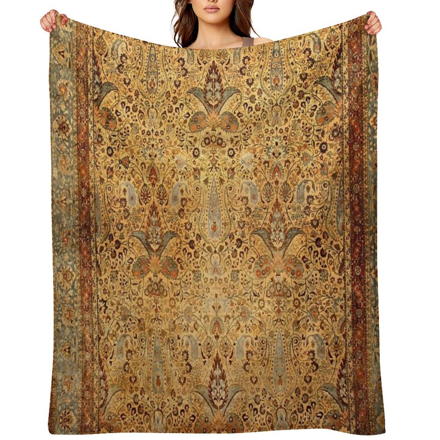 Antique Persian Khorassan Rug Print Throw Blanket