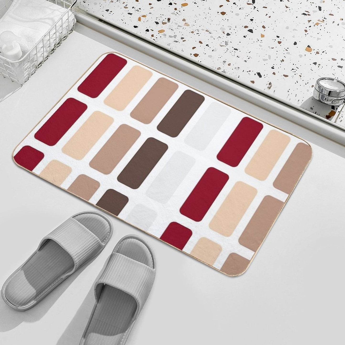 Red And Brown Rectangles Color Block Chic Bath Mat