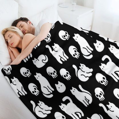Cats And Skulls Pattern Throw Blanket