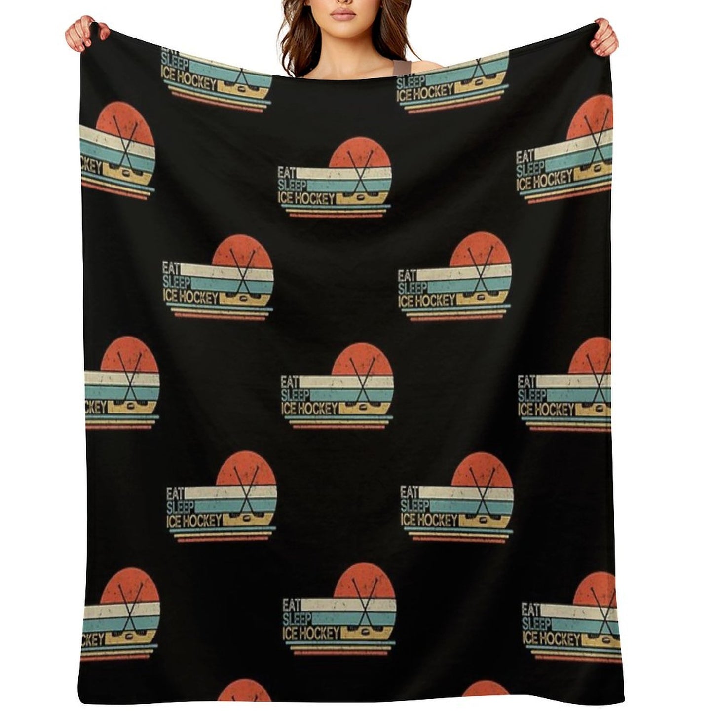 Ice Hockey Vintage Eat Sleep Throw Blanket