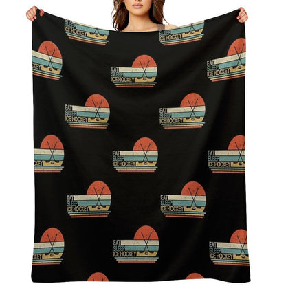 Ice Hockey Vintage Eat Sleep Throw Blanket