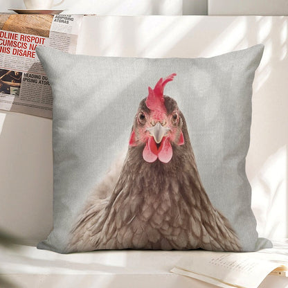 Chicken - Colorful Linen Throw Pillow Cover
