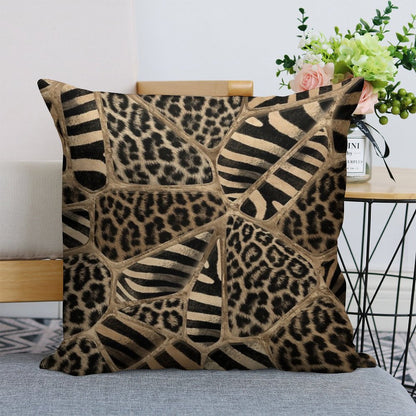 Animal Print - Leopard And Zebra - Pastel Gold Linen Throw Pillow Cover