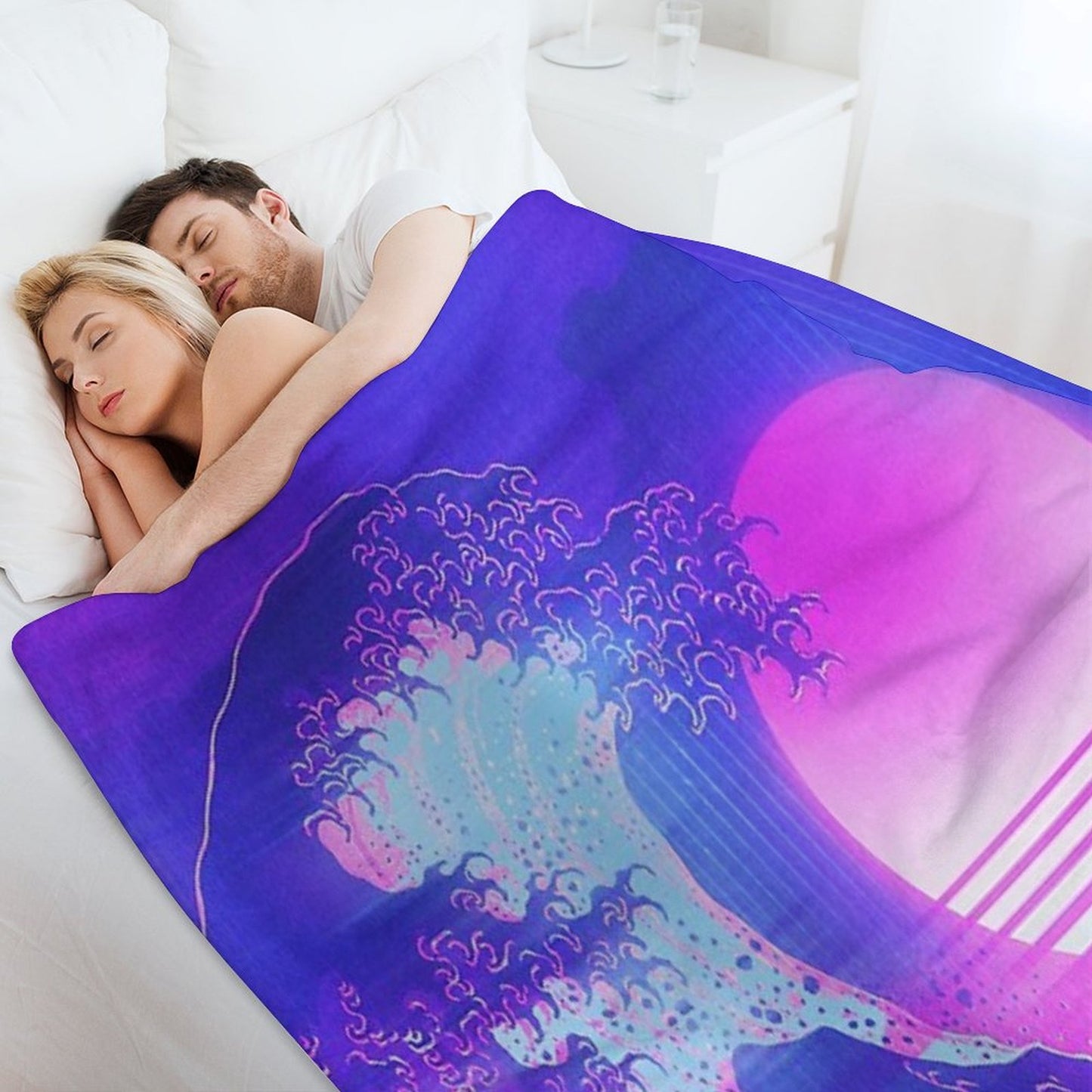 Aesthetic Great Wave Off Kanagawa Retro Vaporwave Throw Blanket