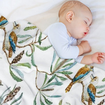 Australian Kookaburras, Waratah Flowers,  Leaves Pattern Throw Blanket