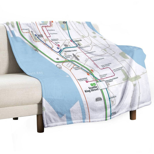 Seattle City Rail Map Square Throw Blanket