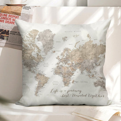 Life Is A Jouney Best Travelled Together, World Map, Abey Linen Throw Pillow Cover