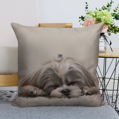 Shih Tzu Sleeping Linen Throw Pillow Cover
