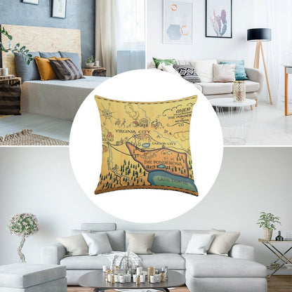 Map of The Ponderosa from 'Bonanza' Linen Throw Pillow Cover