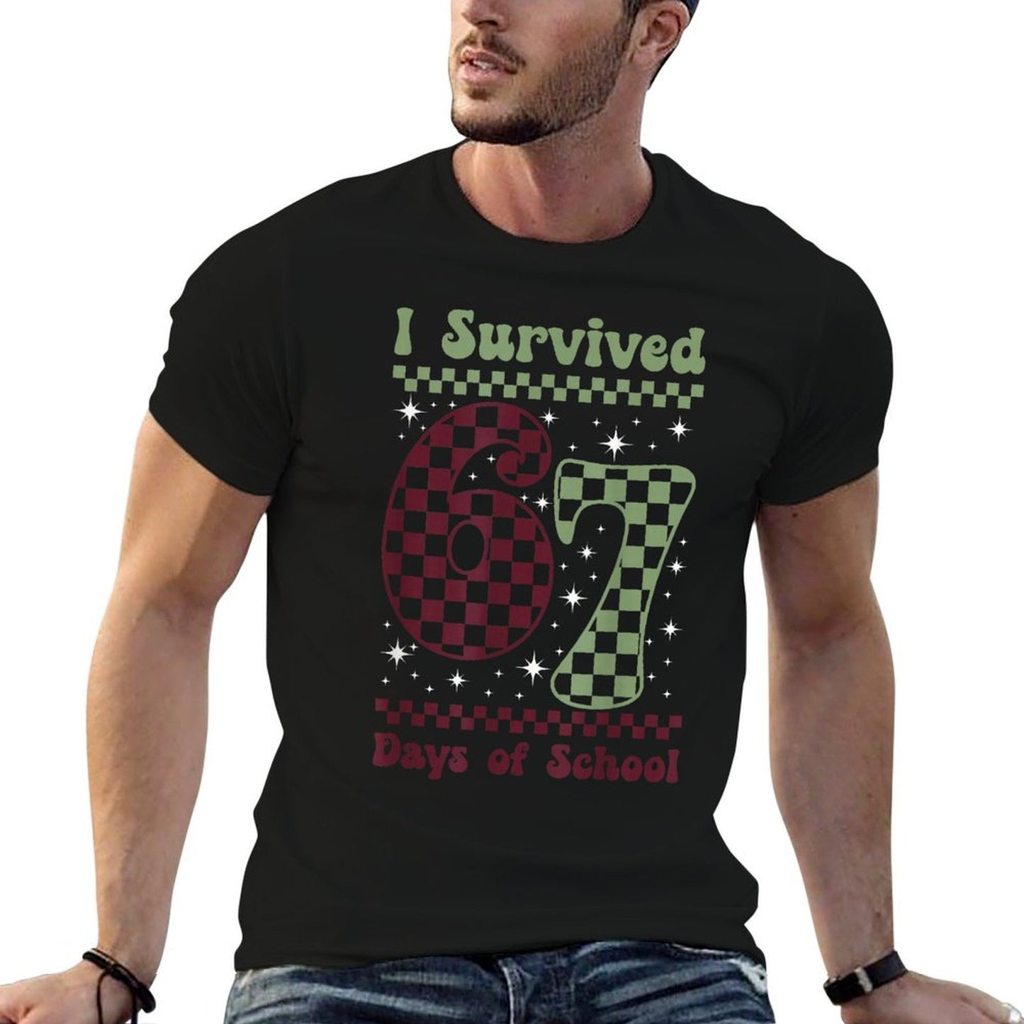 I Survived 67 Days of School Funny Six Seven Teacher Student  Graphic-printed T-Shirt