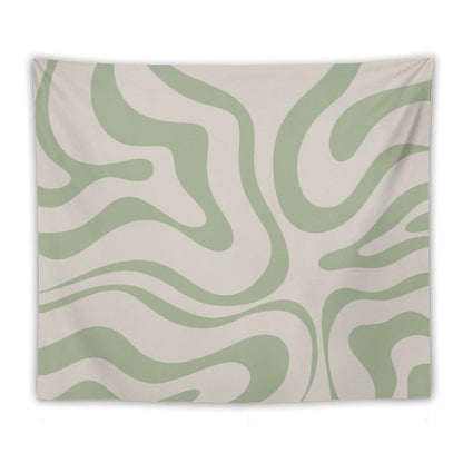 Liquid Swirl Abstract Pattern in Beige And Sage Green Tapestry