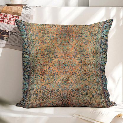 Manchester Kashan Floral Persian Carpet Print Linen Throw Pillow Cover