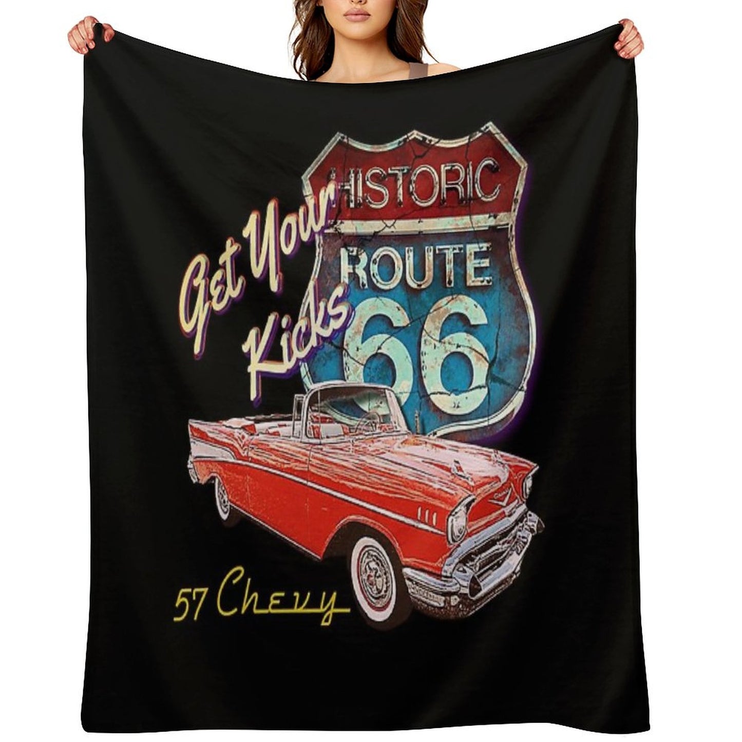 1957 Chevy Bel Air Vintage Retro Classic Car Street Hot Rod Antique Route 66 Design Throw Blanket