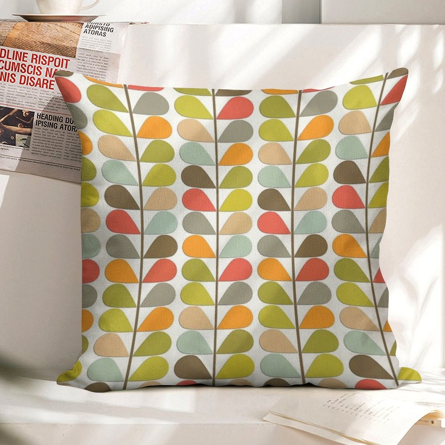Retro 60s Midcentury Modern Pattern Linen Throw Pillow Cover