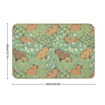 Capybaras Meadow in Green And Yellow Bath Mat