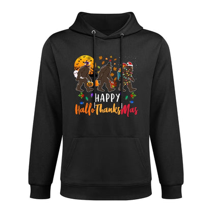 Hallothanksmas Bigfoot Halloween Thanksgiving Christmas Shrink-Resistant Hoodie