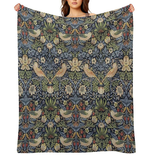 William Morris Strawberry Thief Pattern Throw Blanket