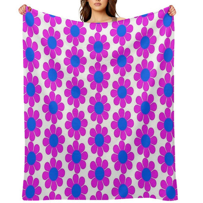 Pink Blue Hippie Flower Power Daisy Throw Blanket