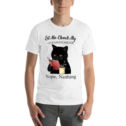 Womens Let Me Check My Giveashitometer Nope Nothing Black Cat  Trendy Pattern T-Shirt