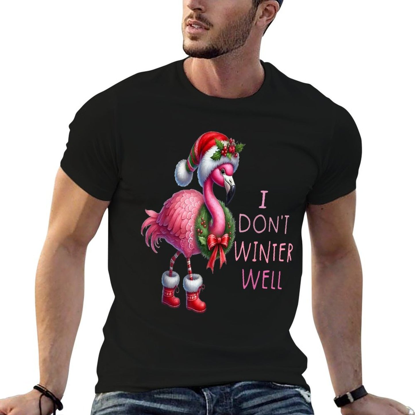 I Dont Winter Well Pink Flamingo Merry CHRISTMAS  Vintage-inspired T-Shirt