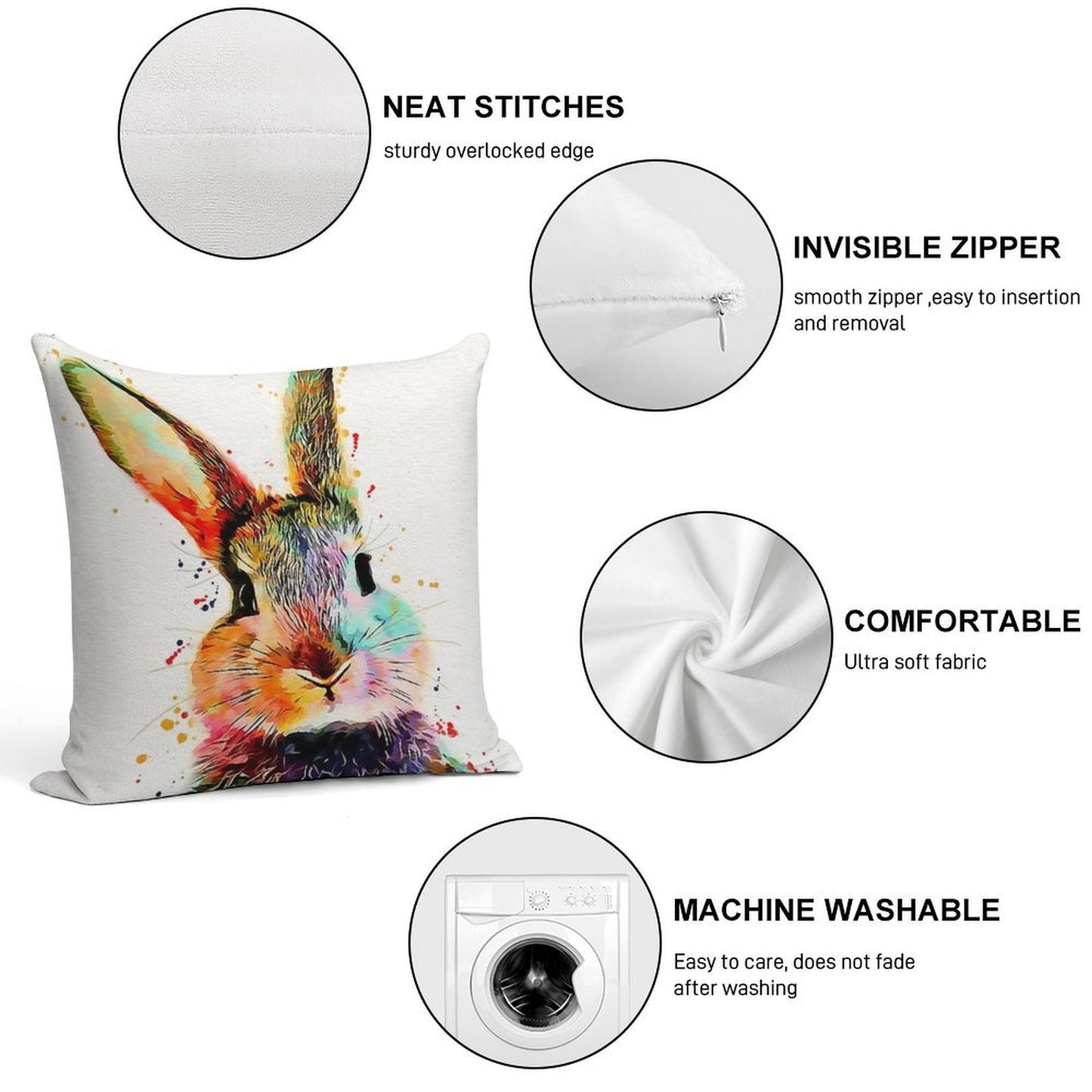 Rabbit Watercolor Art Work Soft Warmth Comfort Throw Pillow