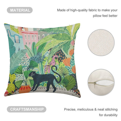 Jungle Panther Linen Throw Pillow Cover