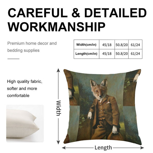 Young Master Fox Linen Throw Pillow Cover