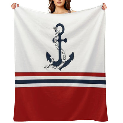 Nautical Blue Anchors with Red, Blue And White Stripes Throw Blanket