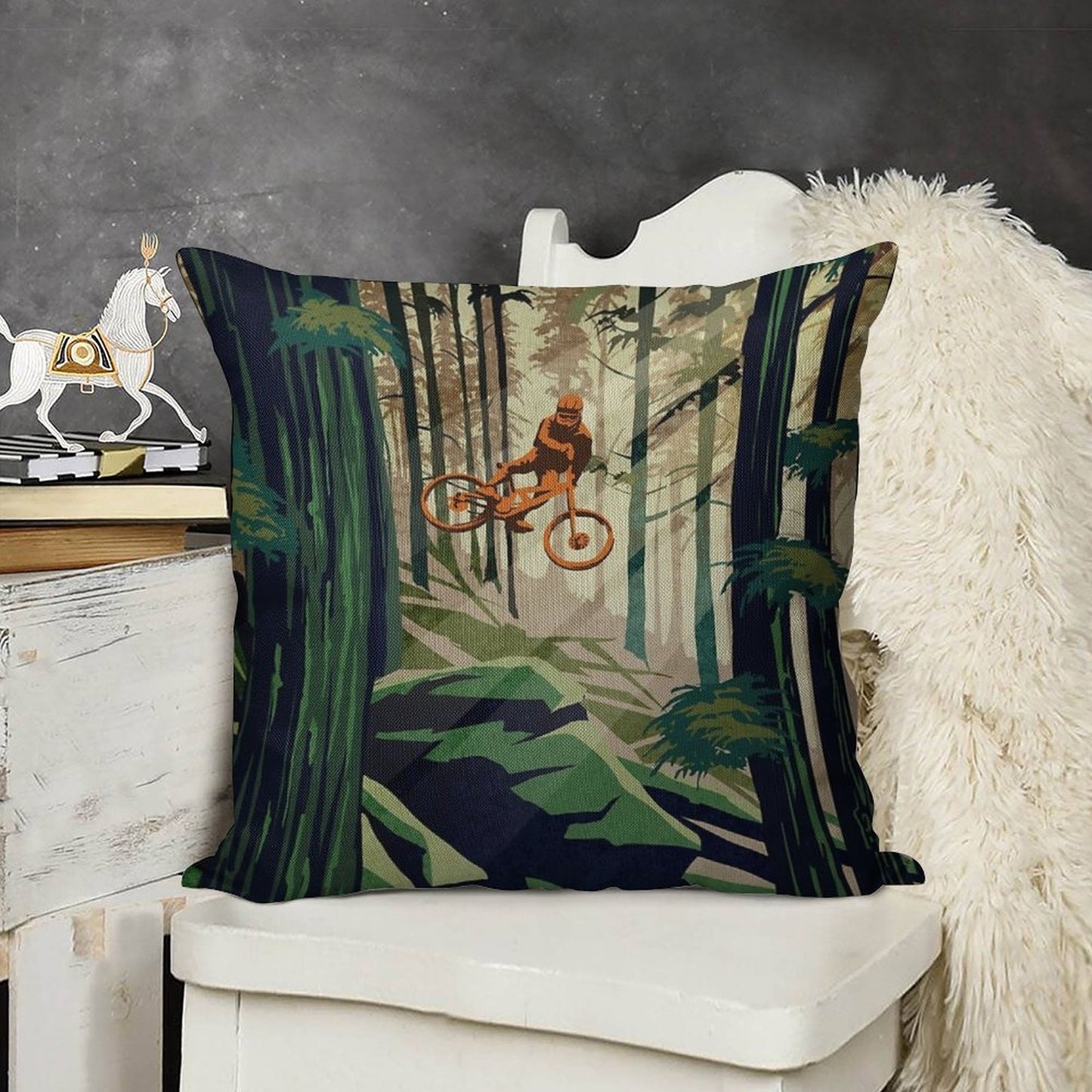 MY THERAPY Mountain Bike! Linen Throw Pillow Cover