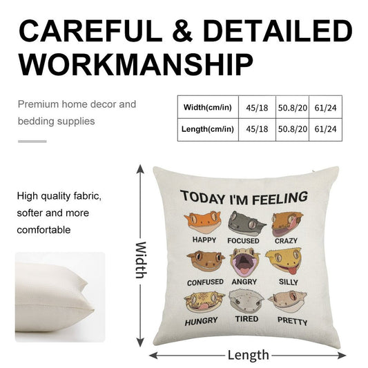 Today I'm Feeling... Crested Gecko Linen Throw Pillow Cover