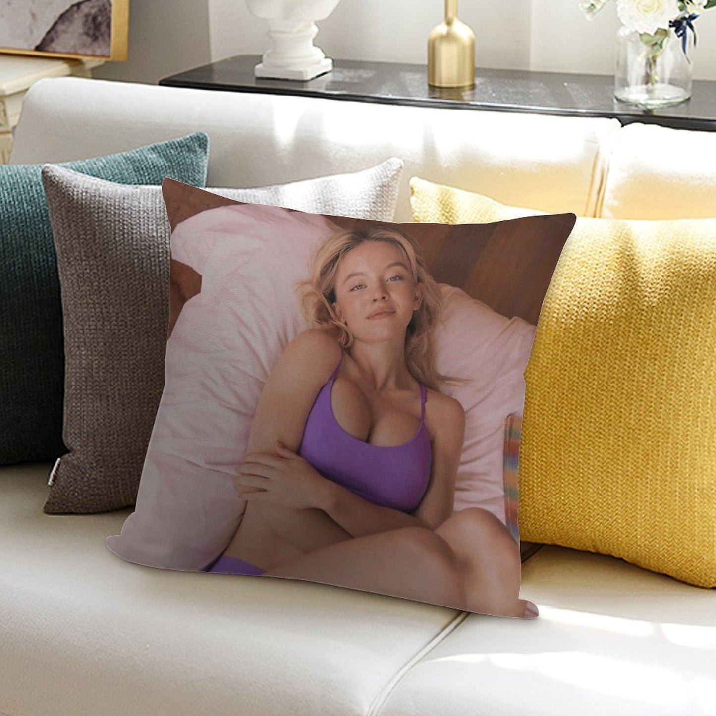 Sydney Sweeney Hot Soft Warmth Comfort Throw Pillow