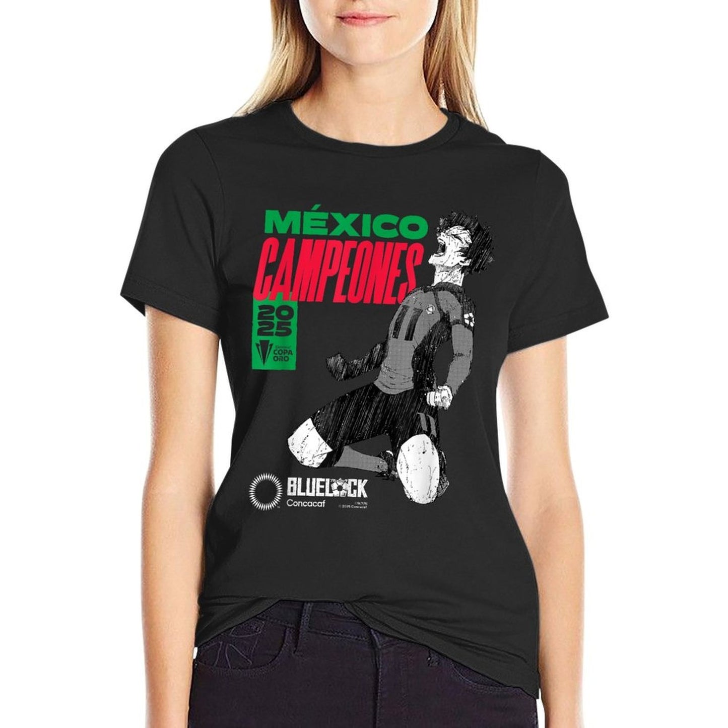 2025 CONCACAF Vs Blue Lock Mexico Gold Cup Champions  Rolled Sleeves T-Shirt