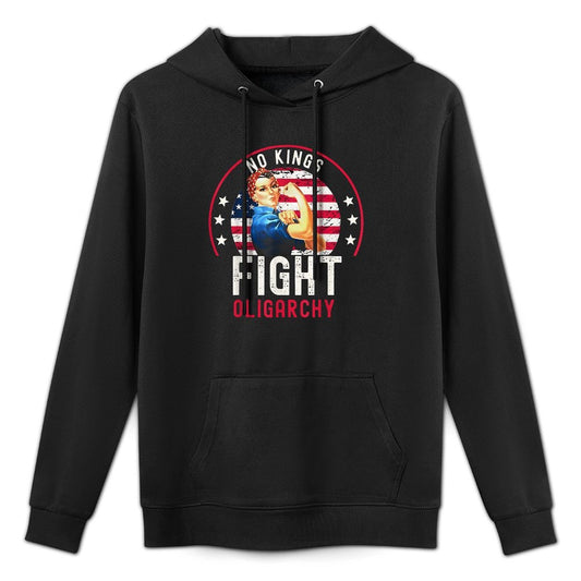 Vintage No Kings Fight Oligarchy Woman's Girl America Breathable Fabric Hoodie