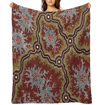 Authentic Aboriginal Art -  Mountains Throw Blanket