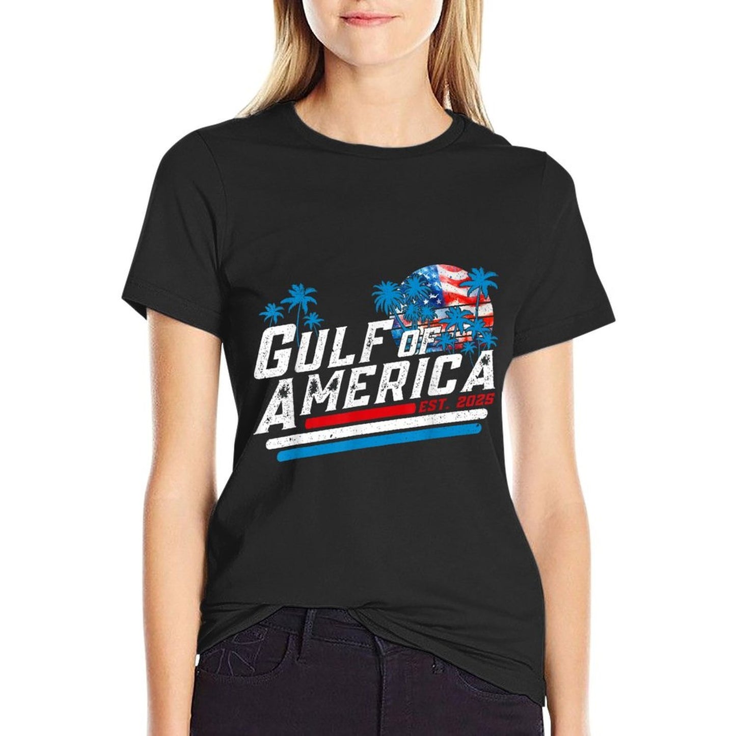 Retro Gulf Of USA America Est 2025 American Gulf Mexico  Rolled Sleeves T-Shirt