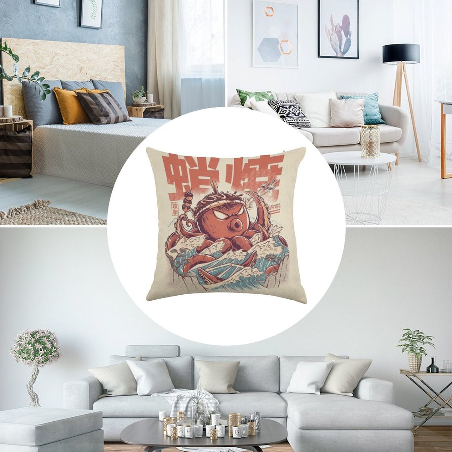Takoyaki Attack Linen Throw Pillow Cover